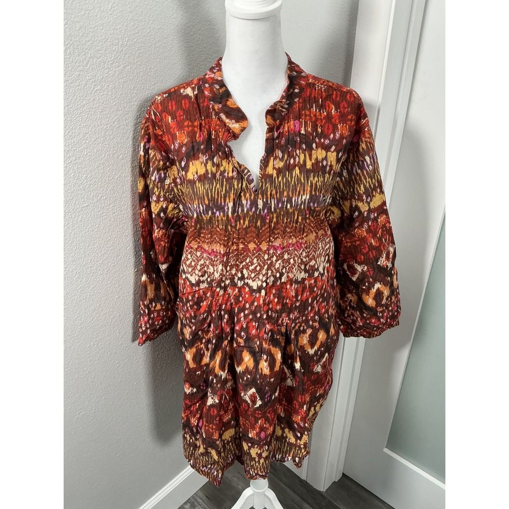 Collections Etc Crinkle Ikat Print Tunic Top Size XXL